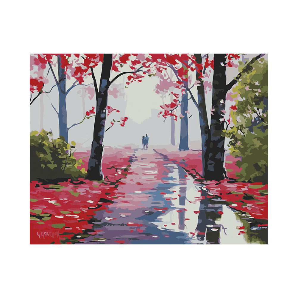 Red Autumn Forest Walk - 40x50 cm paint by numbers kit