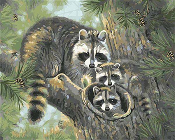 Raccoon Family Tree Hollow - 40x50 cm paint by numbers kit
