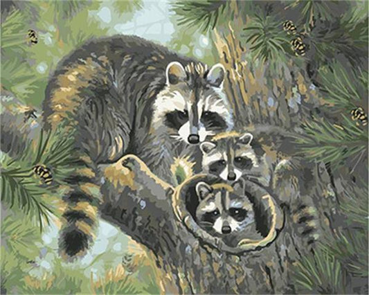 Raccoon Family Tree Hollow - 40x50 cm paint by numbers kit