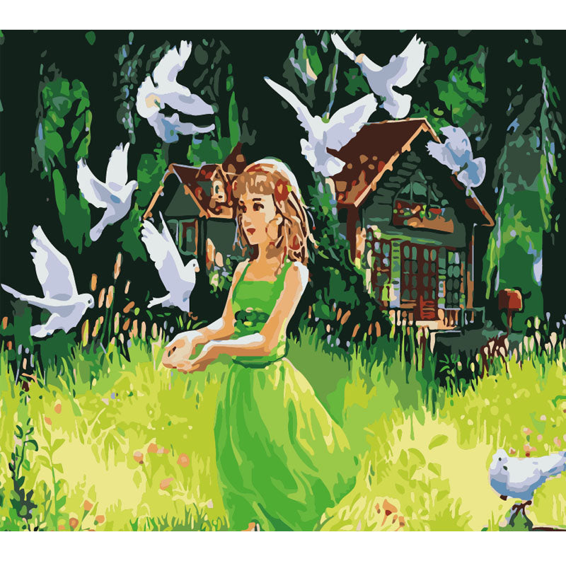 Peaceful Garden with White Doves - 40x50 cm paint by numbers kit