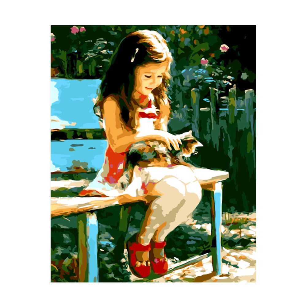 Girl with Cat in the Park - 40x50 cm paint by numbers kit