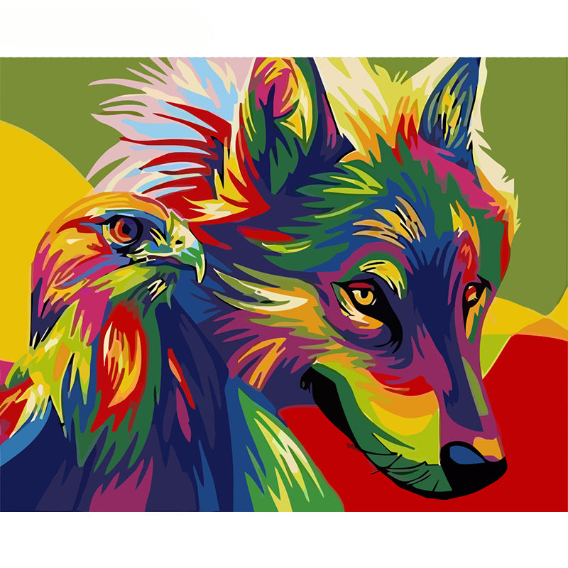 Colorful Wolf and Eagle - 40x50 cm paint by numbers kit