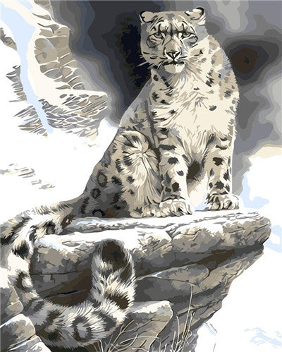 Snow Leopard on Mountain Ledge - 40x50 cm paint by numbers kit