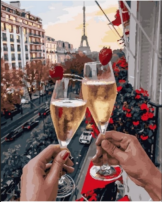 Champagne Toast in Paris - 40x50 cm paint by numbers kit