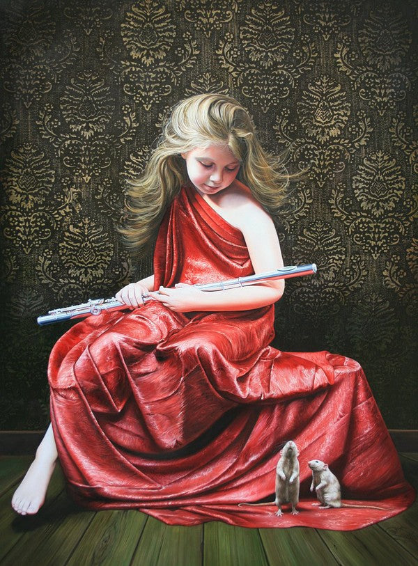Girl in Red with Silver Flute - 40x50 cm paint by numbers kit