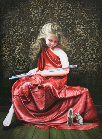 Girl in Red with Silver Flute - 40x50 cm paint by numbers kit