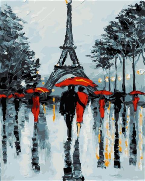 Rainy Eiffel Tower Romance - 40x50 cm paint by numbers kit