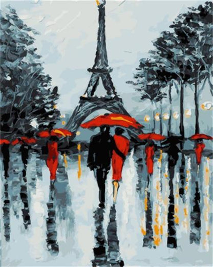 Rainy Eiffel Tower Romance - 40x50 cm paint by numbers kit