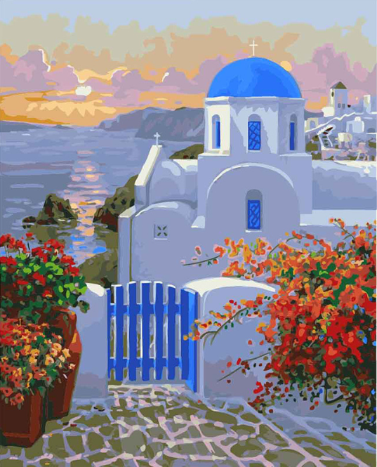 Santorini Sunset Church - 40x50 cm paint by numbers kit