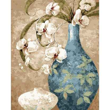 Blue Vase with White Orchids - 40x50 cm paint by numbers kit