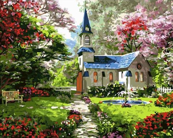 Garden Chapel in Bloom - 40x50 cm paint by numbers kit