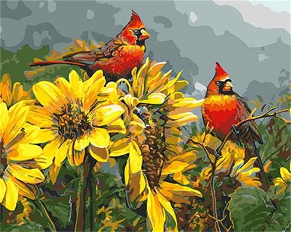 Cardinals and Sunflowers - 40x50 cm paint by numbers kit