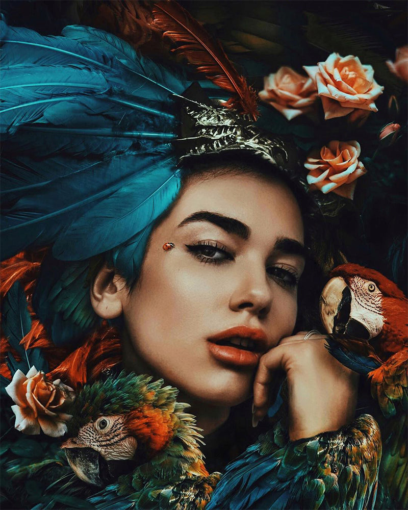 Tropical Muse with Parrots - 40x50 cm paint by numbers kit