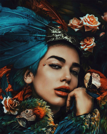 Tropical Muse with Parrots - 40x50 cm paint by numbers kit