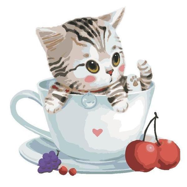 Teacup Kitten Charm - 40x50 cm paint by numbers kit