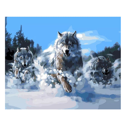 Wolves Racing Through Snow - 40x50 cm paint by numbers kit