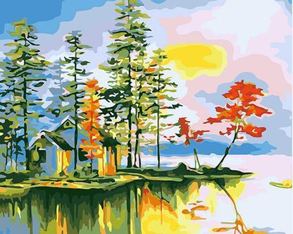 Autumn Lakeside Cabin - 40x50 cm paint by numbers kit