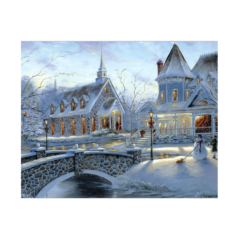 Snowy Village Church - 40x50 cm paint by numbers kit