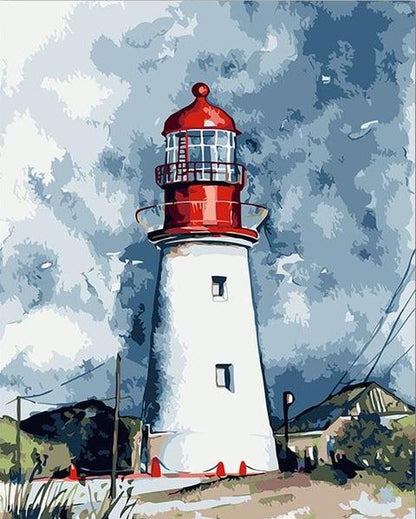 Red Top Coastal Lighthouse - 40x50 cm paint by numbers kit