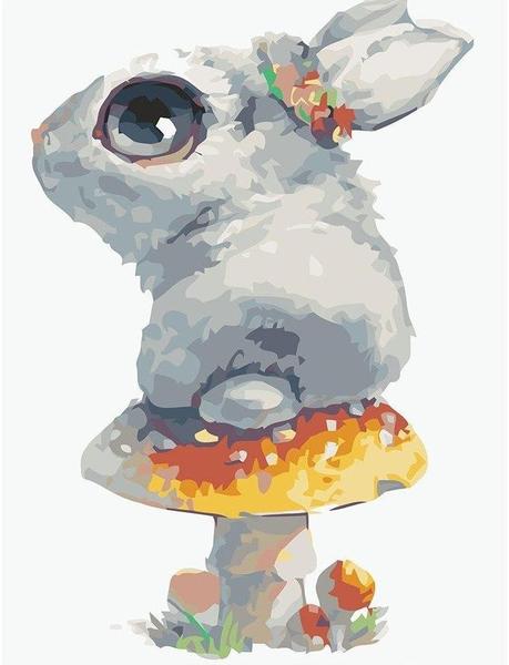 Little White Rabbit on Mushroom - 40x50 cm paint by numbers kit