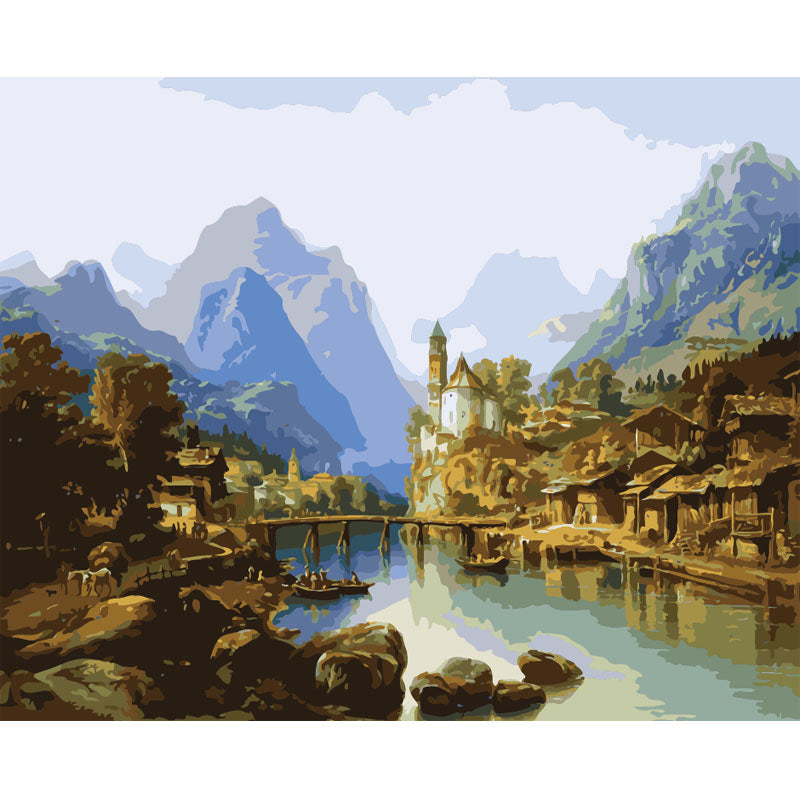 Alpine Village by the Lake - 40x50 cm paint by numbers kit