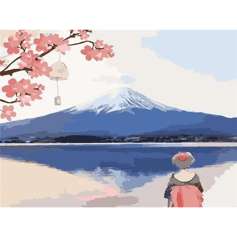 Cherry Blossoms and Mountain Lake - 40x50 cm paint by numbers kit