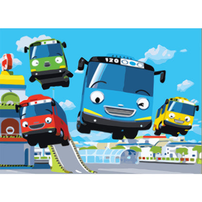 Happy Cartoon Buses - 40x50 cm paint by numbers kit