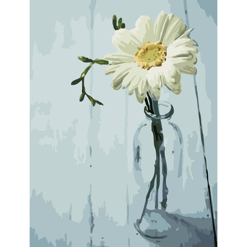 Single White Daisy in Glass Vase - 40x50 cm paint by numbers kit