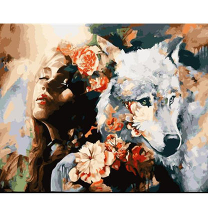 Woman and White Wolf - 40x50 cm paint by numbers kit