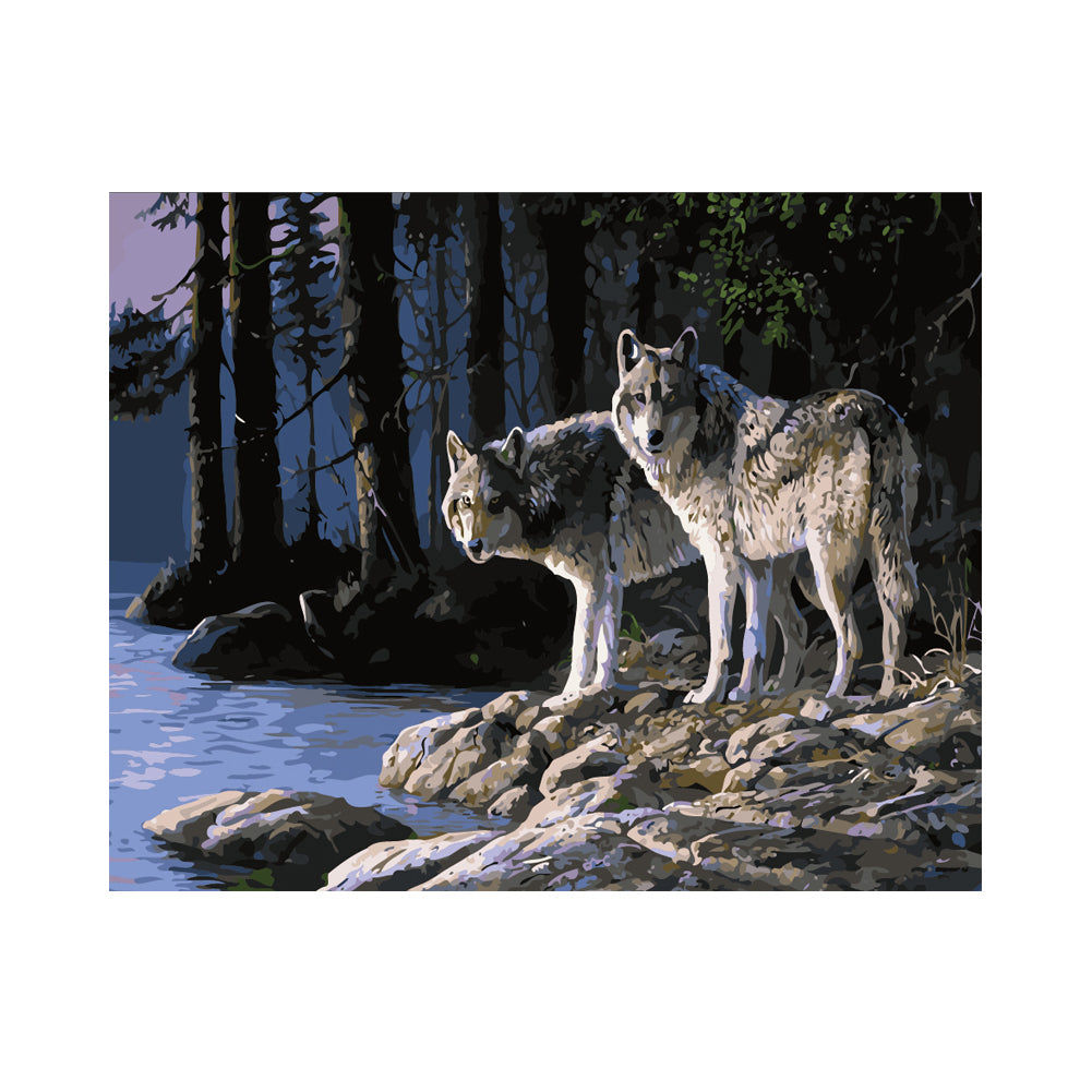 Wolves by Moonlit Water - 40x50 cm paint by numbers kit