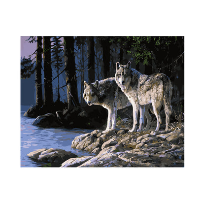 Wolves by Moonlit Water - 40x50 cm paint by numbers kit