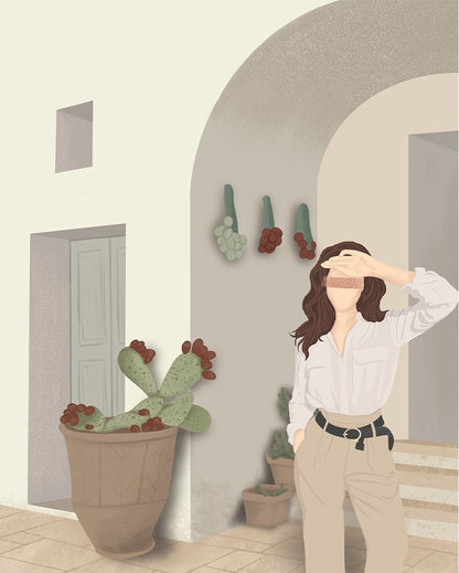Sunny Cactus Courtyard - 40x50 cm