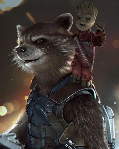 Space Raccoon and Tree Friend - 40x50 cm paint by numbers kit