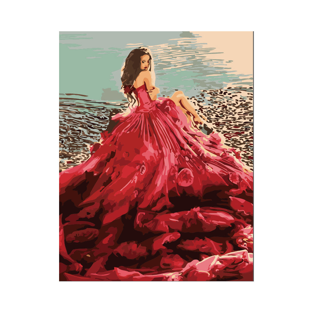Lady in Crimson Gown - 40x50 cm paint by numbers kit