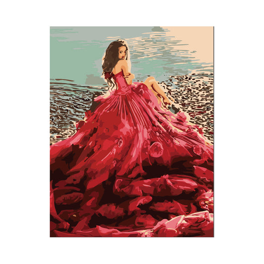 Lady in Crimson Gown - 40x50 cm paint by numbers kit