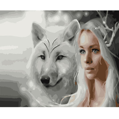 Woman with White Wolf - 40x50 cm paint by numbers kit