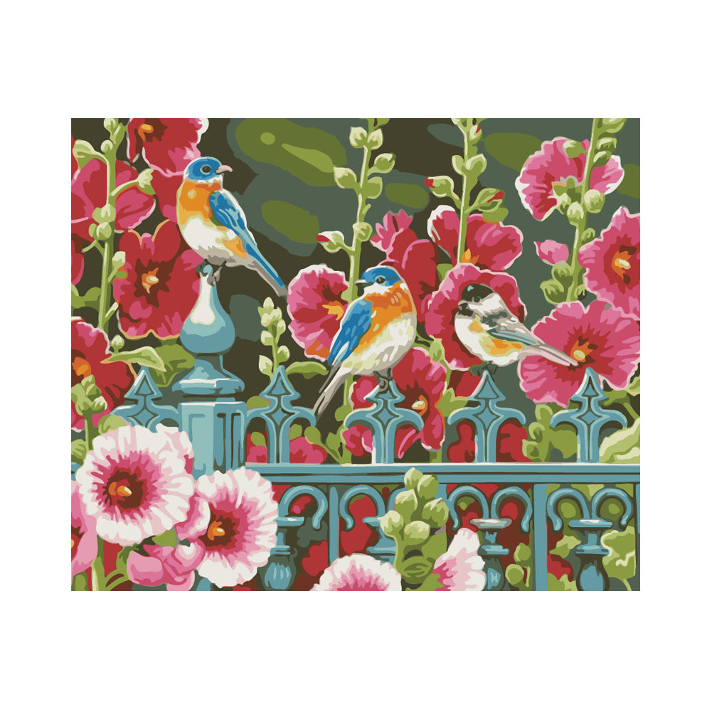 Garden Birds and Hollyhocks - 40x50 cm paint by numbers kit