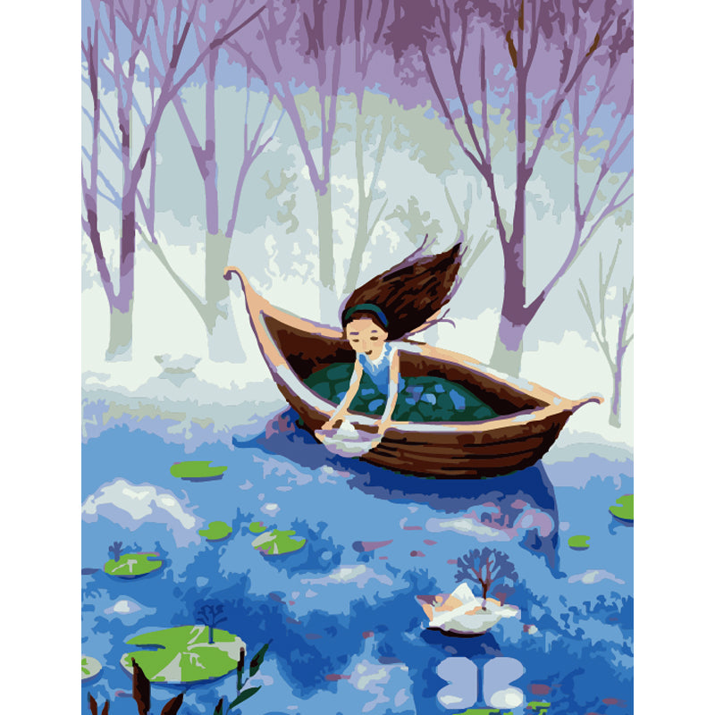 Girl in Woodland Boat - 40x50 cm paint by numbers kit