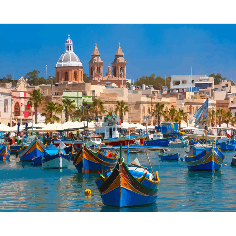 Colorful Mediterranean Harbor - 40x50 cm paint by numbers kit