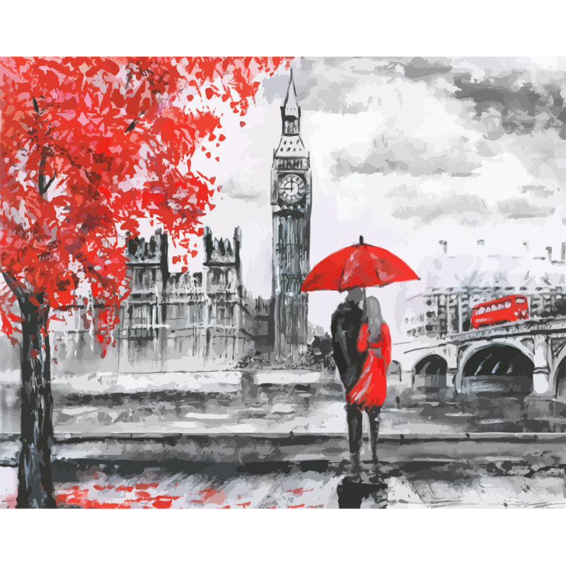 Red Umbrella in London - 40x50 cm paint by numbers kit