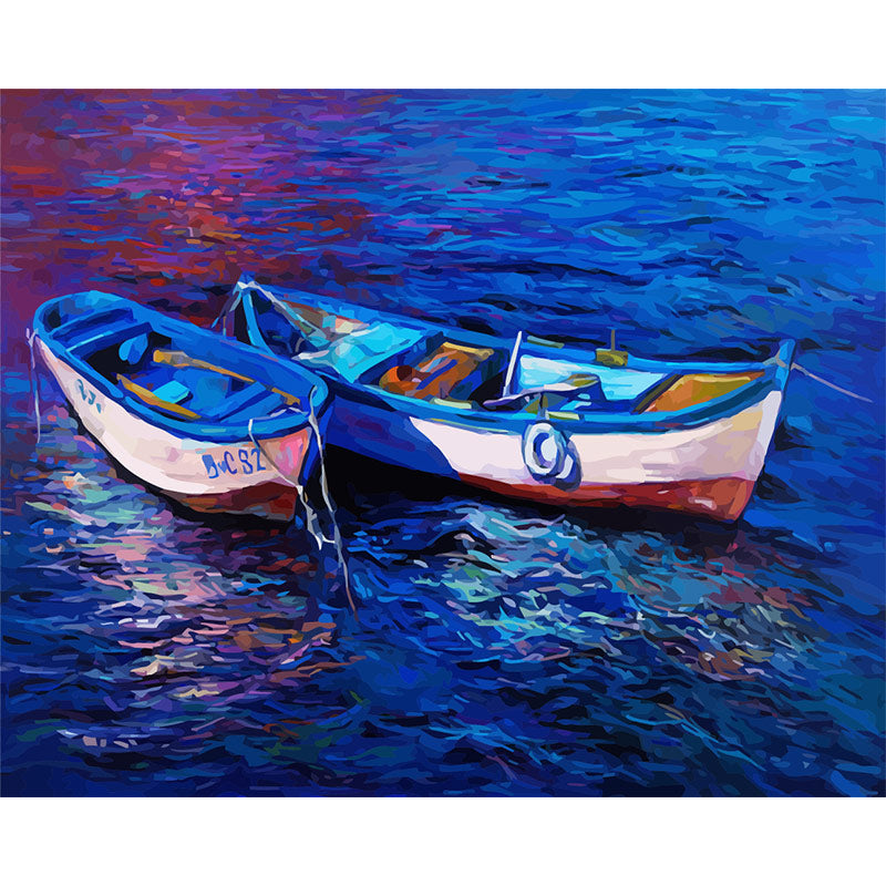 Blue Boats at Twilight - 40x50 cm paint by numbers kit