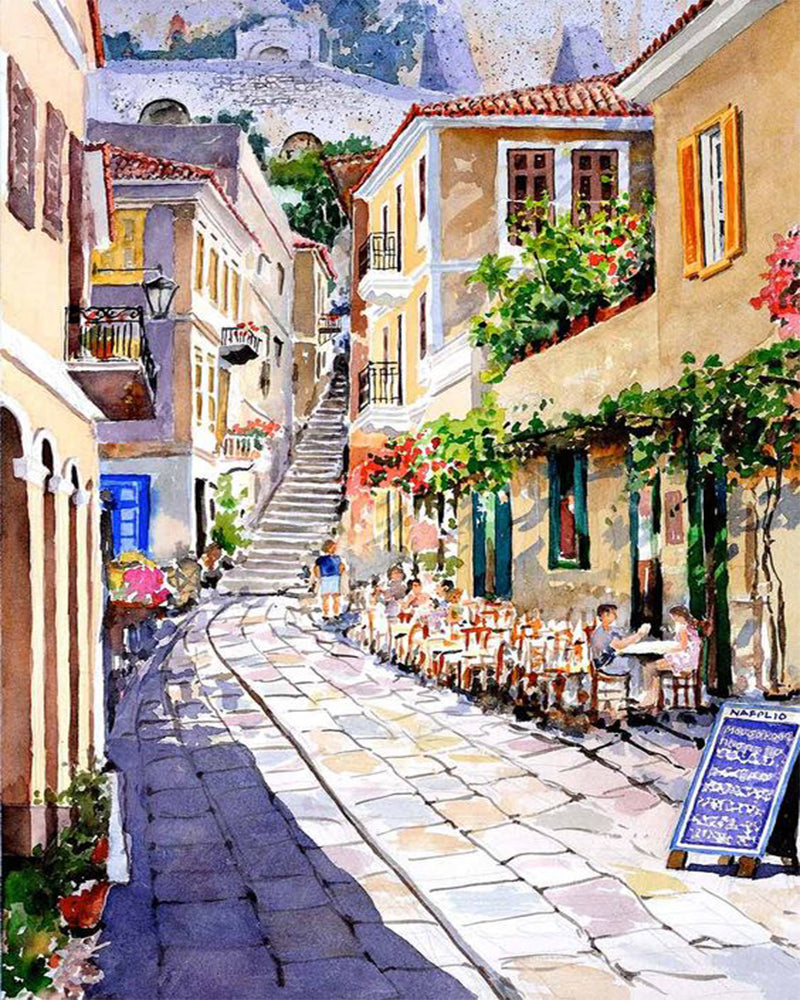 Sunlit Mediterranean Street - 40x50 cm paint by numbers kit