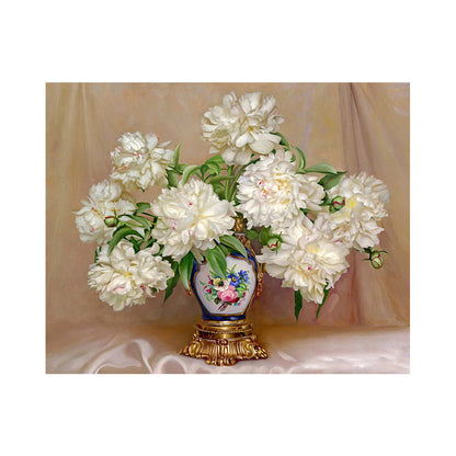 White Peonies in an Ornate Vase - 40x50 cm paint by numbers kit