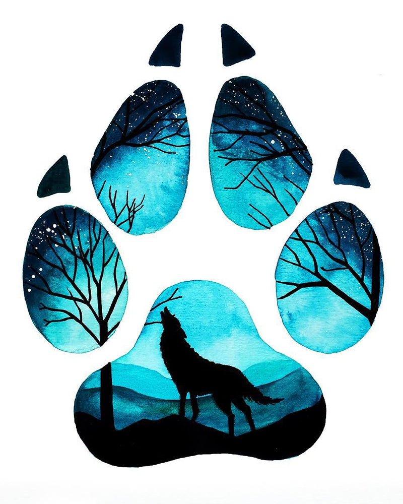 Wolf Paw Night Silhouette - 40x50 cm
