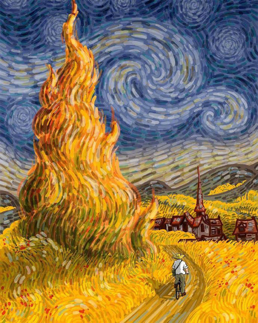 Starry Wheat Field Flame - 40x50 cm
