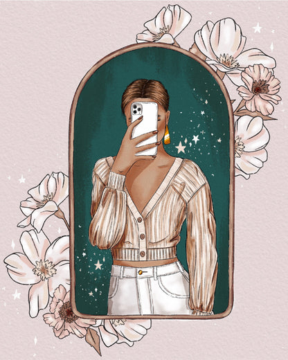 Mirror Selfie with Flowers - 40x50 cm