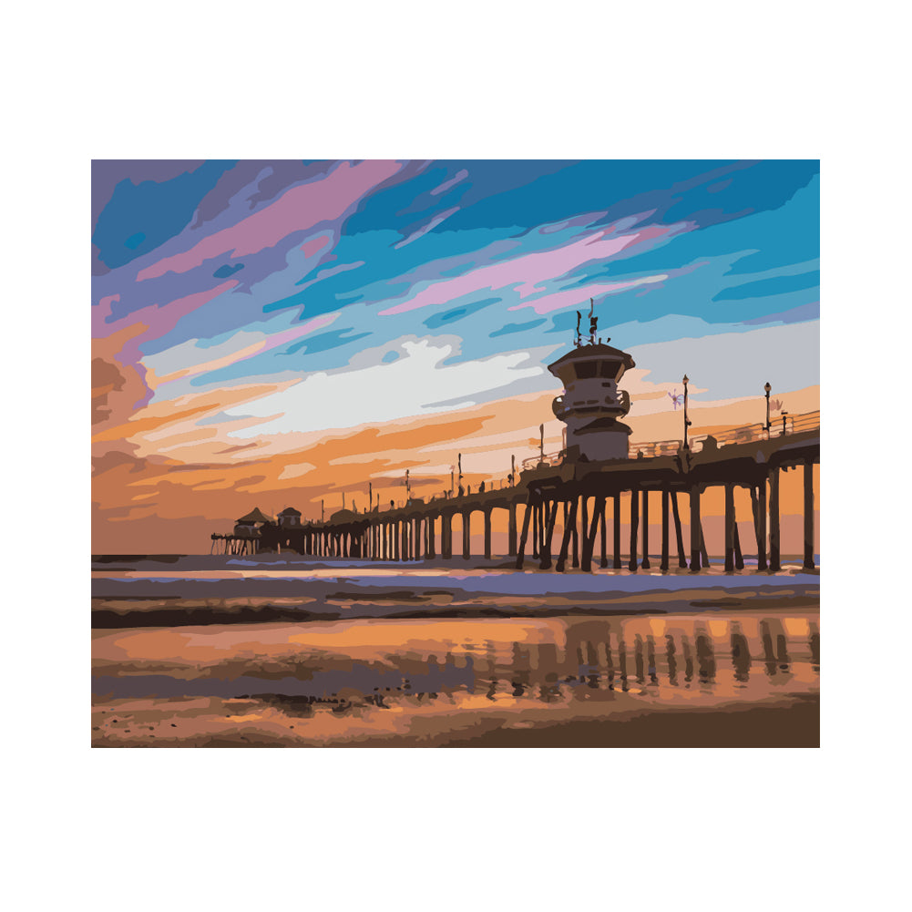 Huntington Beach Pier Sunset - 40x50 cm paint by numbers kit