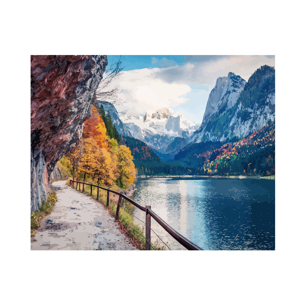 Autumn Lakeside Mountain Path - 40x50 cm paint by numbers kit
