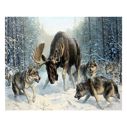 Winter Moose and Wolves - 40x50 cm paint by numbers kit