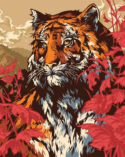 Tiger in Red Leaves - 40x50 cm